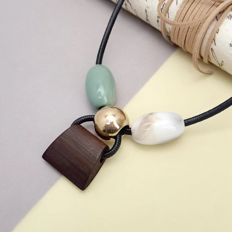 Bohemian Handmade Beaded Cord Necklace