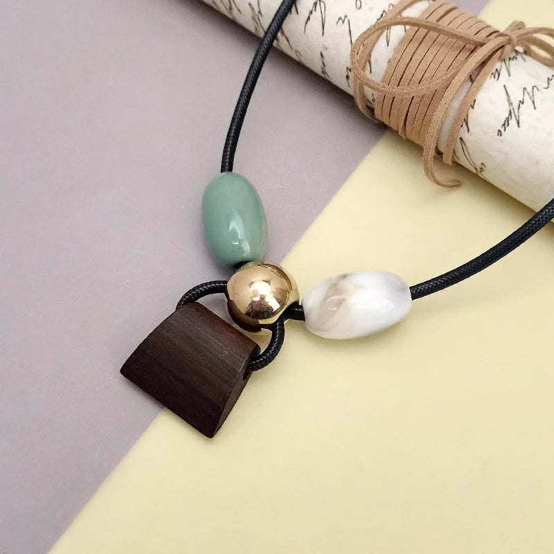Bohemian Handmade Beaded Cord Necklace