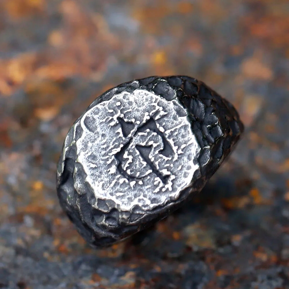 2023 New 316L Stainless Steel ENGRAVED SIGNET for Men's Ring gravel pit rough dome Unique Jewelry for gift free shipping