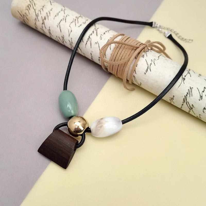 Bohemian Handmade Beaded Cord Necklace