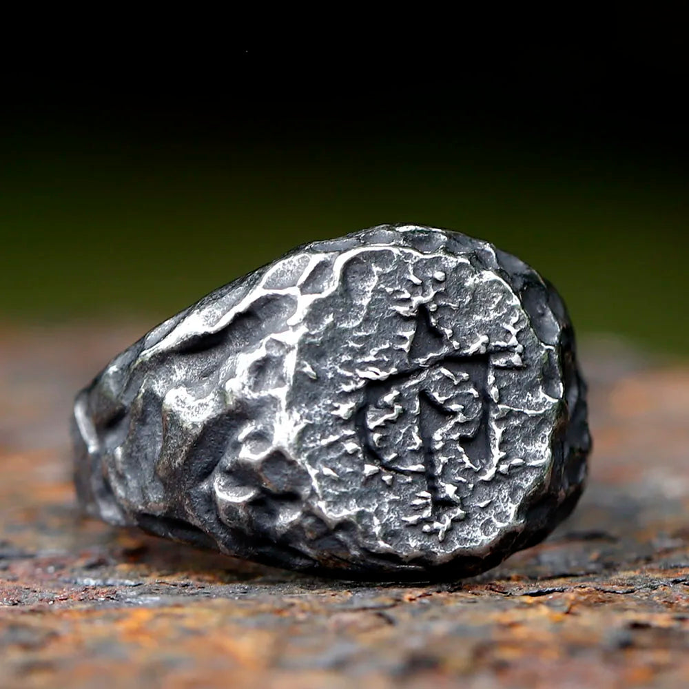 2023 New 316L Stainless Steel ENGRAVED SIGNET for Men's Ring gravel pit rough dome Unique Jewelry for gift free shipping