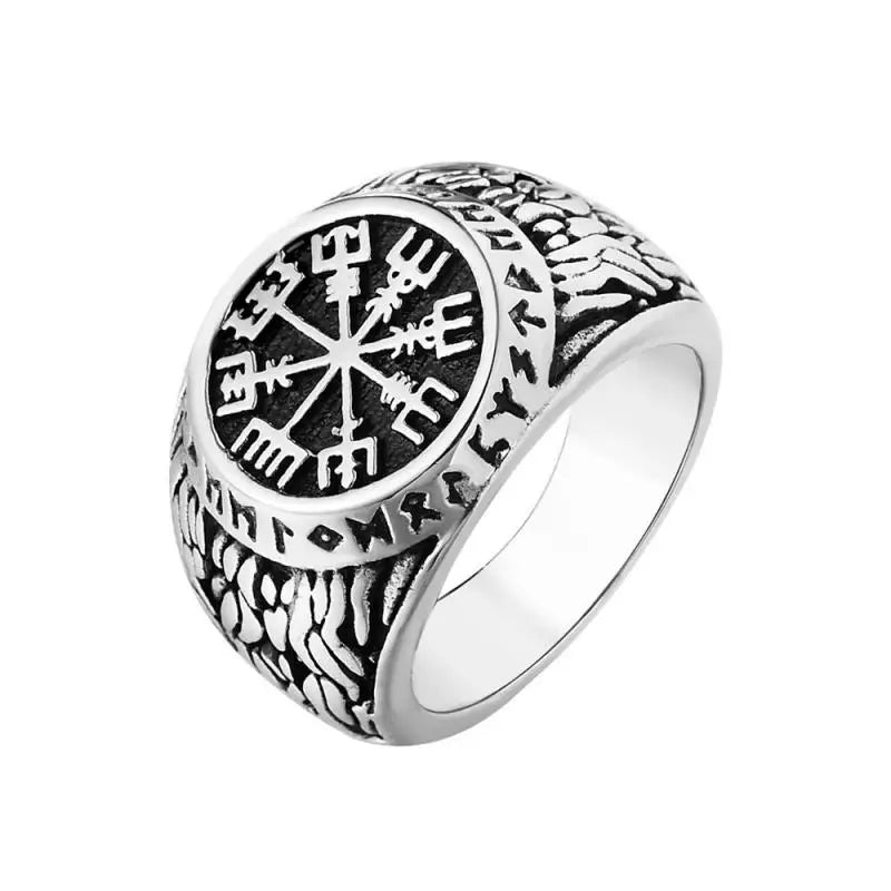 Vintage Viking Rune Signet Scandinavn Rings for Men Domineering Punk Nordic Amulet Jewelry Wholesale