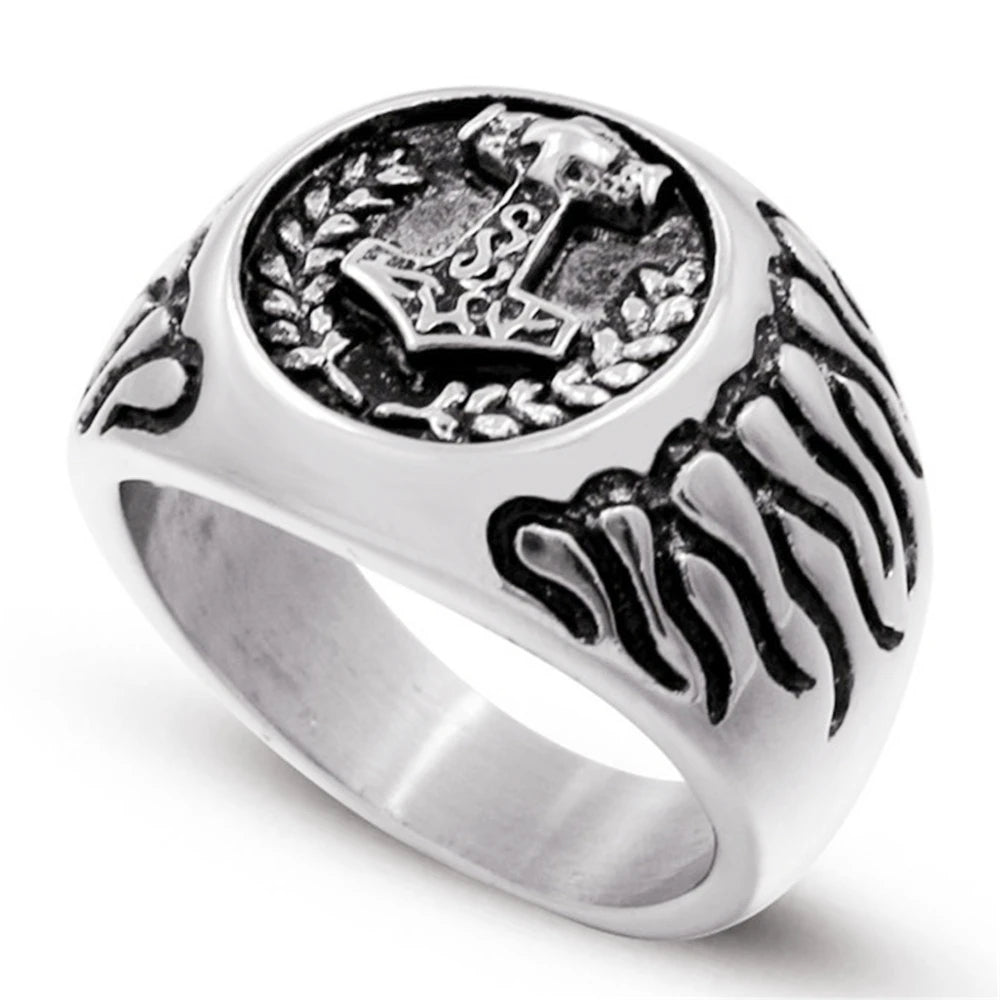 Vintage Viking Rune Signet Scandinavn Rings for Men Domineering Punk Nordic Amulet Jewelry Wholesale