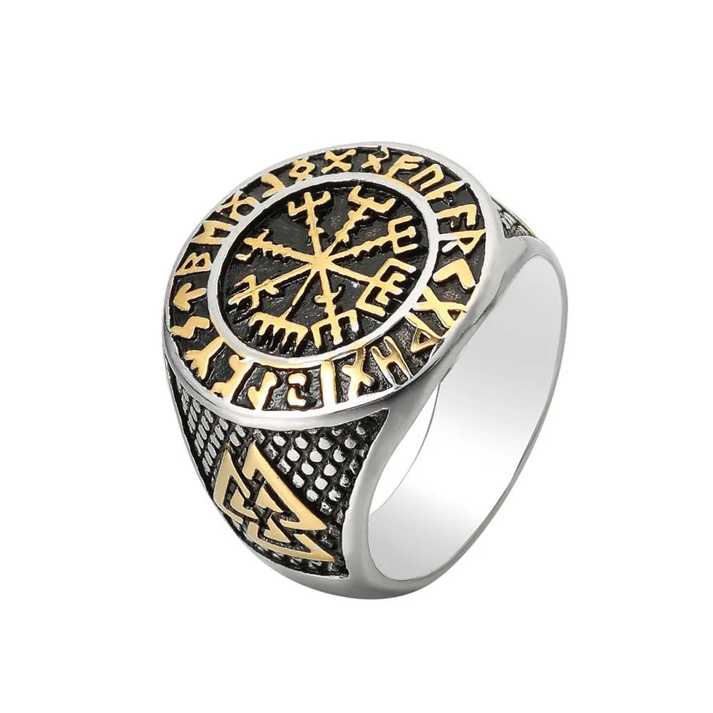 Vintage Viking Rune Signet Scandinavn Rings for Men Domineering Punk Nordic Amulet Jewelry Wholesale