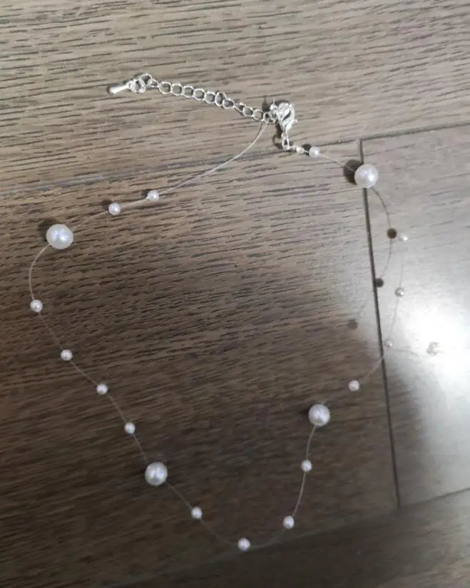 Imitation White Pearl Beaded Chain Necklace Elegant Jewelry for Women
