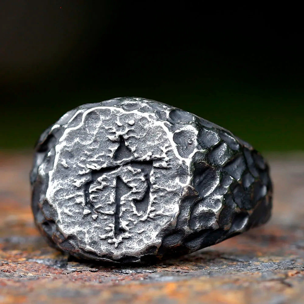 2023 New 316L Stainless Steel ENGRAVED SIGNET for Men's Ring gravel pit rough dome Unique Jewelry for gift free shipping