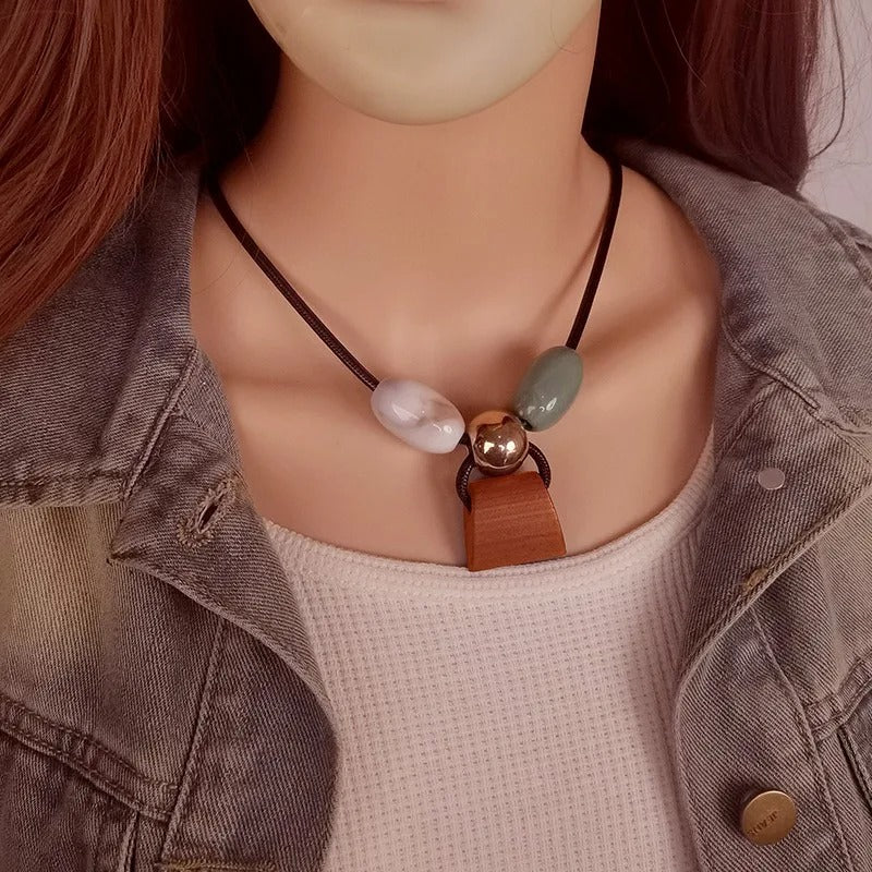 Bohemian Handmade Beaded Cord Necklace