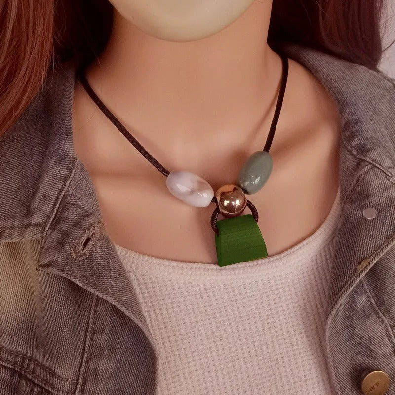 Bohemian Handmade Beaded Cord Necklace