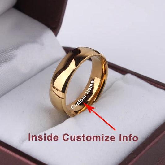 Eengrave Custom Name Signet Ring Logo Light version gold color wedding rings for women Glossy tainless Steel ring men