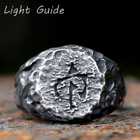 2023 New 316L Stainless Steel ENGRAVED SIGNET for Men's Ring gravel pit rough dome Unique Jewelry for gift free shipping